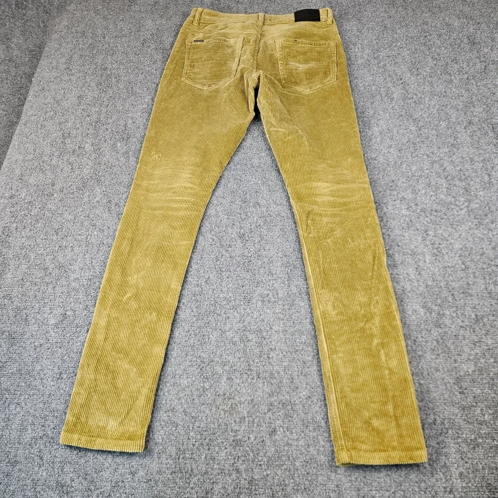 SERENEDE Mens Fitted Corduroy Pants 30 Mustard Yellow Gold Slim Stretch RN166138